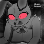 air_vent anthro big_breasts black_eyes black_nose bow_tie breasts buckteeth dialogue eyelashes female front_view open_mouth red_sclera seam_(sewing) solo stitch_(sewing) stuck teeth text vent grimy291 five_nights_at_freddy's scottgames vanny_(fnaf) lagomorph leporid mammal rabbit 1:1 2024 digital_media_(artwork) english_text hi_res monochrome