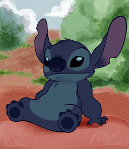 4_fingers 4_toes ambiguous_gender anthro biped black_eyes blue_body blue_claws blue_fur blue_pawpads chest_tuft claws feet fingers fur head_tuft looking_at_viewer notched_ear pawpads purple_inner_ear smile solo toes tuft miluri disney lilo_and_stitch stitch_(lilo_and_stitch) alien experiment_(lilo_and_stitch) 2025 dated digital_drawing_(artwork) digital_media_(artwork) hi_res signature