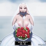 anthro areola areola_slip big_breasts biped bouquet breasts clothing dress elderly_anthro elderly_female female female_anthro flower flower_bouquet horn huge_breasts looking_at plant rose_(flower) smile smiling_at_viewer solo text vein veiny_breasts wedding_dress wedding_veil magnetus undertale_(series) toriel boss_monster_(undertale) 1:1 2025 digital_media_(artwork) english_text hi_res