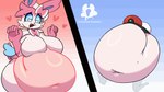 anthro belly belly_lift big_belly big_breasts breasts cheek_tuft disembodied_hand facial_tuft female ghost_hand hand_on_belly heart_eyes heart_symbol huge_belly huge_breasts hyper hyper_belly looking_down navel obese obese_anthro obese_female overweight overweight_anthro overweight_female pink_body portal ribbons smile solo thick_thighs tuft wide_hips lhacedor nintendo p.r.o._pokeball patreon pokemon eeveelution generation_6_pokemon pokemon_(species) sylveon 16:9 2025 animated hi_res short_playtime widescreen
