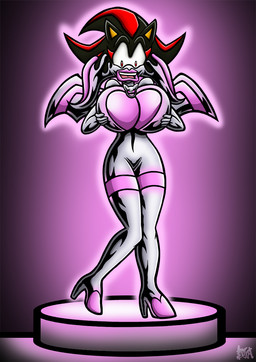 anthro big_breasts breasts clothing crossgender female footwear gender_transformation glistening glistening_body hand_on_breast high_heels latex lips liquid_latex male mid_transformation mtf_crossgender red_eyes shoes simple_background solo thick_lips transformation berty-j-a sega sonic_the_hedgehog_(series) rouge_the_bat shadow_the_hedgehog bat eulipotyphlan hedgehog hybrid mammal prelate symbiote source_request