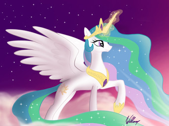 armor blonde_hair blue_eyes blue_hair cloud crown female feral glistening glistening_eyes hair headgear horn jewelry magic magic_aura magic_user morning multicolored_hair peytral pink_hair raised_leg smile solo white_body wings apolloangel friendship_is_magic hasbro my_little_pony mythology princess_celestia_(mlp) equid equine mammal mythological_creature mythological_equine winged_unicorn 4:3