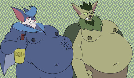 5_fingers abstract_background alcohol alcohol_bottle angry anthro arrogant bat_ears bat_wings belly belly_overhang beverage beverage_bottle big_belly big_ears biped bloated blue_body blue_fur blue_hair bottle brown_nose cheek_tuft chin_tuft clenched_teeth container drunk duo ears_outwards facial_tuft fangs fingers fur glance green_body green_fur green_hair green_nipples green_sclera green_wings grey_nipples grin grinning_at_viewer hair hand_on_belly hand_on_own_belly holding_alcohol holding_alcohol_bottle huge_belly humanoid_hands leaf_nose looking_at_another looking_at_viewer male membrane_(anatomy) membranous_wings moobs multicolored_body multicolored_fur musclegut muscular navel neck_tuft nipples nude obese obese_anthro obese_male open_mouth open_smile overweight overweight_anthro overweight_male pecs pink_inner_ear pink_nose pivoted_ears pointy_ears pose purple_body purple_fur smile smiling_at_viewer smirk smirking_at_viewer standing substance_intoxication teasing teasing_viewer teeth tequila toothy_grin tuft two_tone_body two_tone_fur weight_gain winged_arms wings yellow_sclera wolfox90210 silverwing_(series) chinook_silverwing scirocco_(silverwing) bat mammal 2022 colored digital_drawing_(artwork) digital_media_(artwork) flat_colors pinup nephew_(lore) uncle_(lore) uncle_and_nephew_(lore)