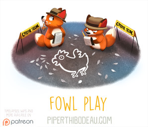 ambiguous_gender anthro black_eyes clothing crime_scene duo eating feathers fur hat headgear headwear humor notebook pencil_(object) pun red_body red_fur sign text visual_pun white_body white_feathers white_fur piper_thibodeau avian bird canid canine chicken fox galliform mammal phasianid red_fox true_fox digital_media_(artwork) digital_painting_(artwork) english_text painting_(artwork)