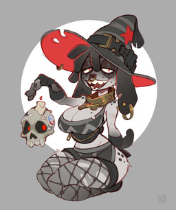 anthro bone bone_collar_tag candle clothed clothed_anthro clothed_female clothing collar collar_tag crop_top ear_piercing ear_ring eyebrows eyelashes facial_piercing fanny_pack female female_anthro fingerless_gloves fingers fishnet_clothing fishnet_legwear floppy_ears front_view fur geometric_background glistening_eyelids gloves grey_body grey_clothing grey_crop_top grey_fur grey_shirt grey_topwear handwear hat headgear headwear legwear magic_user nose_piercing nose_ring open_mouth open_smile piercing ring_piercing septum_piercing septum_ring shirt simple_background skull smile solo tail teeth thigh_highs topwear witch witch_hat foresttherotten canid canine canis domestic_dog mammal 2025 absurd_res digital_drawing_(artwork) digital_media_(artwork) full-length_portrait hi_res portrait