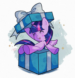 anthro blush chibi female feral gift horn ribbons simple_background smile solo sparkles wings maomau friendship_is_magic hasbro my_little_pony mythology twilight_sparkle_(mlp) equid equine mammal mythological_creature mythological_equine winged_unicorn