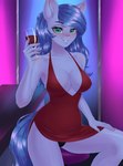 alcohol anthro beverage black_clothing black_dress black_panties black_underwear blue_body blue_hair breasts cleavage clothed clothing container cup dress drinking_glass female fully_clothed glass glass_container glass_cup hair hand_on_leg hand_on_thigh holding_glass holding_object inside looking_at_viewer panties smile smiling_at_viewer solo teal_eyes underwear upskirt wine wine_glass winnigrette hasbro my_little_pony fan_character shadow_blue_(cloppermania) earth_pony equid equine horse mammal pony 2022 hi_res