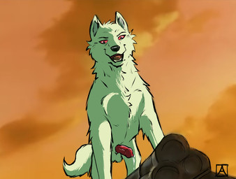 animal_genitalia animal_penis canine_genitalia canine_penis feral genitals male penis solo akeema ginga_(series) akame_(ginga) canid canine canis domestic_dog kishu_inu mammal spitz