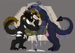 anthro balls blep bodily_fluids breeding_mount claws cum digitigrade duo eyewear genital_fluids genitals hair horn male male/male mane pubes saliva simple_background spade_tail standing sunglasses tail toe_claws tongue tongue_out dangodragon scalie digital_drawing_(artwork) digital_media_(artwork) hi_res