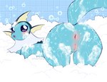 anthro anus bath bathtub blue_body blue_skin blush bubble butt female feral foam genitals looking_at_viewer looking_back nude pussy raised_tail soap soap_bubbles solo suds tail skullwife nintendo pokemon eeveelution generation_1_pokemon pokemon_(species) vaporeon hi_res watermark