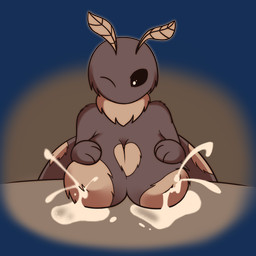 antennae_(anatomy) anthro big_breasts black_eyes bodily_fluids breast_rest breasts female furniture lactating looking_at_viewer milk non-mammal_breasts nude one_eye_closed simple_background solo table wings wink tendrille arthropod insect lepidopteran moth 1:1 2018 alpha_channel digital_media_(artwork) hi_res
