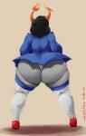 big_butt black_hair blue_clothing blue_dress butt cheerleader clothed clothing curvy_figure dress female footwear grey_body grey_skin hair horn huge_butt legwear not_furry orange_horn red_clothing red_footwear red_shoes shoes socks solo standing thick_thighs underwear voluptuous white_clothing white_underwear audiophilekitsune homestuck ms_paint_adventures aranea_serket alien alien_humanoid horned_humanoid humanoid troll_(homestuck) hi_res