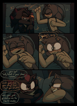 after_sex anthro bed bedroom blush bodily_fluids breath clenched_teeth cum cum_on_self dialogue drooling duo flaccid furniture genital_fluids genitals grabbing_sheets inside male male/male panting penis saliva sweat teeth text tomater sega sonic_the_hedgehog_(series) shadow_the_hedgehog sonic_the_hedgehog eulipotyphlan hedgehog mammal absurd_res comic english_text hi_res multiple_scenes