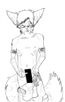 anthro censor_bar eyewear glasses male physical_censor_bar pose skatha solo tail zzakerhyus zzak_(character) canid canine canis mammal wolf censored monochrome pinup