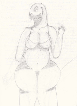 anthro big_breasts breasts clothed clothing eyeless female fire jewelry necklace partially_clothed slightly_chubby solo mythicswords tlacamela annelid leech hi_res sketch