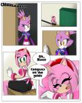 anthro big_eyes blush breasts butt clothed clothing dialogue duo eyes_closed female fur gloves green_eyes hair handwear midriff navel pink_body pink_fur pink_hair purple_body purple_fur simple_background text toony yellow_eyes sandunky sega sonic_the_hedgehog_(series) amy_rose blaze_the_cat domestic_cat eulipotyphlan felid feline felis hedgehog mammal 4:5 absurd_res comic english_text hi_res