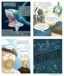 beard boat clothing cloud dialogue eyewear facial_hair glasses hair hat headgear headwear humor male pokedex sea sky text vehicle water watercraft rarecandytreatment mythbusters nintendo pokemon real_world adam_savage jamie_hyneman generation_3_pokemon human mammal pokemon_(species) sharpedo comic crossover english_text url