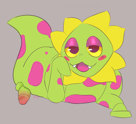 ambiguous_gender anthro apode blush circumcised cute_fangs fangs feral flower genitals green_body grey_background legless lidded_eyes living_tail markings penis petals plant seductive serpentine simple_background snake_tail solo spots spotted_body tail teeth unusual_anatomy unusual_tail yellow_sclera zurielleo7 deltarune undertale_(series) draconcopode elemental_creature flora_fauna floradinn naga reptile scalie snake hi_res