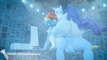 anal anal_penetration animal_genitalia animal_penis anthro anthro_on_anthro anthro_penetrated anthro_penetrating anthro_penetrating_anthro anthrofied balls big_butt biped blue_body bouncing_butt breasts butt butt_jiggle detailed_background duo equine_genitalia equine_penis eyelashes genitals glistening glistening_butt glistening_genitalia glistening_legs glistening_penis glistening_thighs gynomorph gynomorph/gynomorph gynomorph_penetrated gynomorph_penetrating hair inside intersex intersex/intersex intersex_penetrated intersex_penetrating jiggling looking_back nude penetration penile penile_penetration penis penis_in_ass pupils purple_hair sex sitting smile tail thick_thighs three-quarter_view towel white_body screwingwithsfm friendship_is_magic hasbro my_little_pony rainbow_dash_(mlp) rarity_(mlp) equid equine mammal 16:9 3d_(artwork) 3d_animation 4k absurd_res animated blender_(artwork) digital_media_(artwork) hi_res no_sound short_playtime video widescreen