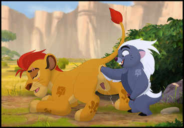 anal anal_fisting anal_penetration balls biped black_border bodily_fluids border duo feral fisting genitals interspecies male male/male masturbation penetration penile penile_masturbation penis young young_feral young_male kaion disney the_lion_guard the_lion_king bunga kion_(the_lion_guard) badger felid honey_badger lion mammal mustelid musteline pantherine hi_res
