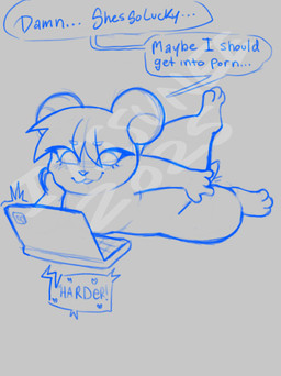 anthro blush computer dialogue electronics eyelashes female fingering laptop looking_at_porn masturbation pornography raised_leg solo speech_bubble text itssunee sugar_(itssunee) cricetid hamster mammal rodent absurd_res distracting_watermark english_text guide_lines hi_res sketch watermark