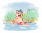 clothed clothing male open_mouth solo topless secretkitsune bluewoozle mammal mustelid otter river_otter 2017