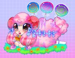 alternative_fashion bell bell_collar blush bow_ribbon candy clothing collar dessert female feral flower fluffy food footwear grass hair heart_symbol horn iridescent iridescent_eyes j-fashion lollipop plant socks solo sparklefur spiked_collar spikes princesspukey palworld pocketpair bovid caprine mammal pal_(species) sheep woolipop colorful_theme hi_res pastel_theme