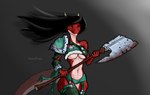 anthro armor axe breasts female hair non-mammal_breasts red_body red_scales scales solo tail under_boob kartavipirate mythology adena_(ewgengster) dragon mythological_creature mythological_scalie scalie absurd_res hi_res tagme