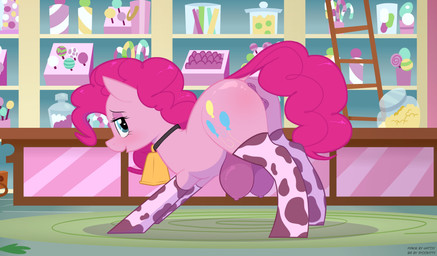animal_genitalia animal_print animal_vulva anus bell bell_collar big_teats blue_eyes butt clothing collar cow_print cowbell crotch_breasts detailed_background equine_genitalia equine_vulva eyelashes female female_feral feral genitals hair inside legwear nipples pink_body pink_hair pink_nipples pink_vulva pupils quadruped smile solo tail teats thigh_highs vulva hattsy friendship_is_magic hasbro my_little_pony pinkie_pie_(mlp) equid equine mammal hi_res