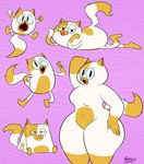 anthro breasts curvy_figure featureless_breasts featureless_crotch female fur looking_at_viewer multicolored_body multicolored_fur multiple_poses navel pink_background pose simple_background solo thick_thighs voluptuous white_body white_fur yellow_body yellow_fur xtremersadiq adventure_time cartoon_network cake_the_cat domestic_cat felid feline felis mammal shape_shifter 2022 hi_res signature