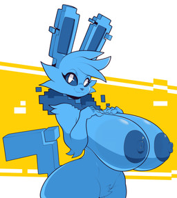 anthro big_breasts blue_body blue_nipples breasts female huge_breasts looking_at_viewer nipples smile smiling_at_viewer solo snappygrey nintendo pokemon shockwave_(liquafusion) eeveelution generation_1_pokemon jolteon pokemon_(species) absurd_res hi_res