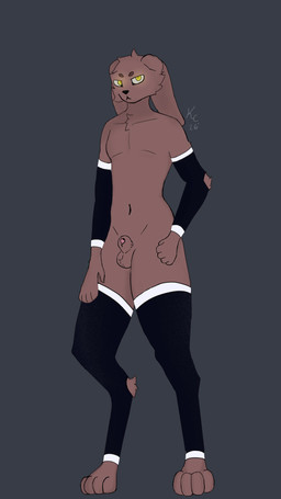 animal_genitalia anthro arm_warmers armwear ball_tuft balls brown_body clothing crotch_tuft digitigrade floppy_ears genitals legwear lipsticking looking_at_viewer male navel sheath solo standing thigh_highs tuft killercanid casualties:_unknown gunsawian icke_(gunsawian) lagomorph mammal hi_res