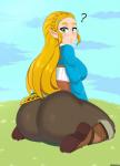 big_butt blonde_hair butt female grass green_eyes hair humanoid_pointy_ears looking_at_viewer looking_back not_furry outside plant pointy_ears sitting solo wariza white_body white_skin drunkavocado breath_of_the_wild nintendo the_legend_of_zelda princess_zelda elf humanoid hylian mammal absurd_res hi_res