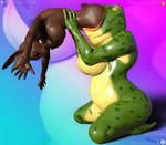 abdominal_bulge amphibian anthro beatrice_(loneclaw) big_breasts big_butt big_mouth_(anatomy) breasts butt duo female female/female forced frog lagomorph leporid loneclaw mammal nipples non-mammal_breasts non-mammal_nipples oral_vore rabbit same_size_vore scared side_view text thick_thighs url vore wide_hips