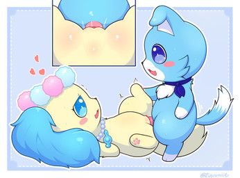 blue_body blue_eyes blue_fur blush blush_stickers cheek_tuft duo facial_tuft feet female female_feral female_penetrated feral feral_on_feral feral_penetrated feral_penetrating feral_penetrating_feral floppy_ears fluffy_ears fur genitals half-closed_eyes heart_symbol hearts_around_head hindpaw humanoid_genitalia humanoid_genitalia_on_feral humanoid_vulva humanoid_vulva_on_feral intraspecies jewelry leg_markings lying male male/female male_feral male_penetrating male_penetrating_female markings multicolored_body multicolored_fur narrowed_eyes necklace on_back on_hind_legs pawpads paws penetration quadruped sex sex_shot side_view socks_(marking) table_lotus_position tuft two_tone_body two_tone_fur vulva white_body white_fur yellow_body yellow_fur zyuuniie jewelpet sanrio sega sega_fave sapphie_(jewelpet) canid canine mammal 2026 cel_shading digital_drawing_(artwork) digital_media_(artwork) hi_res shaded