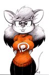 anthro bottomwear breasts buckteeth clothing eyewear female freckles glasses hair pants patreon_logo solo sweater teeth topwear drake_fenwick misty_the_mouse patreon juniper_(misty_the_mouse) mammal mouse murid murine rodent 2014 hi_res