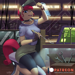 anthro blue_eyes bottomwear clothed clothing cyberpunk electronics face_shield female fully_clothed hair holding_object looking_at_viewer mask monitor neon open_mouth patreon_logo red_hair screen short_hair shorts solo spandex spandex_shorts text tight_bottomwear tight_clothing tight_shorts tools website_logo welding_mask wrench kevinsano friendship_is_magic hasbro my_little_pony patreon torque_wrench_(mlp) earth_pony equid equine horse mammal pony 1:1 2019 digital_media_(artwork) signature url
