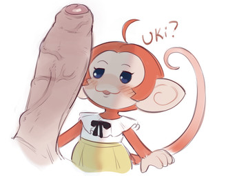 4_fingers :3 ahoge anthro big_ears big_penis black_bow_tie black_eyebrows blue_eyes blush blush_lines bottomwear bow_tie clothing curled_tail dipstick_tail disembodied_penis duo eyebrows eyelashes female fingers foreskin fur genitals glistening glistening_eyes hair huge_penis humanoid_genitalia humanoid_penis imminent_sex long_tail looking_at_genitalia looking_at_penis male markings oblivious open_mouth orange_body orange_fur orange_hair orange_tail penis penis_shadow shirt skirt tail tail_markings tan_body tan_ears tan_skin tan_tail text topwear vein veiny_penis white_clothing white_shirt white_topwear yellow_bottomwear yellow_clothing yellow_skirt omegahaunter sega super_monkey_ball palette_(super_monkey_ball) haplorhine mammal monkey primate english_text hi_res