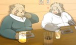 alcohol anthro beer belly beverage big_belly clothing detailed_background duo food kemono male overweight overweight_male shirt sitting topwear tai_tanuki canid canine mammal raccoon_dog tanuki 2023 5:3 hi_res