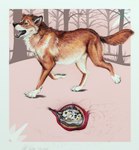 amber_eyes ambiguous_gender animal_genitalia black_gums black_nose black_pawpads black_spots bodily_fluids brown_body brown_fur carpal_pad claws curled_up cutaway digestion digestion_noises digitigrade duo esophageal_sphincter fangs feral feral_pred feral_prey forest fur genitals gloves_(marking) groan gums_(mouth) head_markings inner_ear_fluff inside_stomach internal larger_pred macro male markings micro motion_lines multicolored_body multicolored_fur open_mouth oral_vore organs partially_submerged pawpads paws pink_nose plant quadruped sheath simple_background size_difference slosh spots spotted_body spotted_fur stomach stomach_acid tail tail_markings teeth tree tuft vore walking wet white_body white_claws white_fur white_paws alekthebeasty canid canine canis lagomorph leporid mammal rabbit wolf hi_res