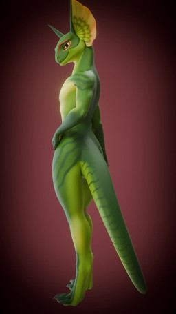 ambiguous_slit anthro biped butt claws fangs feathers feet female genitals green_body inner_ear_fluff looking_at_viewer looking_back markings navel non-mammal_navel nude open_mouth simple_background smile solo standing tail teeth text tongue tuft vulva yellow_eyes maxnoward maxnoward_(modeler) lizard reptile scalie 3d_(artwork) 3d_animation 9:16 animated blender_(artwork) digital_media_(artwork) english_text hi_res no_sound short_playtime turntable_(animation) video widescreen