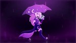 anthro cellphone electronics female holding_object holding_phone holding_umbrella phone raining reflective_floor smartphone solo umbrella walking space_hatter helluva_boss mythology loona_(helluva_boss) canid canid_demon canine demon hellhound mammal mythological_canine mythological_creature animated loop purple_theme short_playtime