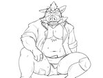 anthro belly blush humanoid_hands kemono male moobs navel nipples overweight overweight_anthro overweight_male simple_background sitting solo sumo white_background oogamikennta mammal suid suine sus_(pig) wild_boar 2016 4:3 monochrome