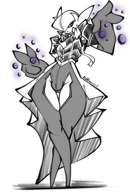 armor bulge butt butt_from_the_front fingers hair hair_over_eye male not_furry one_eye_obstructed open_mouth simple_background solo standing white_background zzvinniezz nintendo pokemon gardevoir generation_3_pokemon pokemon_(species) 2025 absurd_res hi_res monochrome