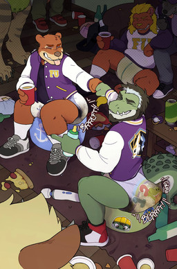 alcohol alcohol_bottle anthro baby_bottle balled_up_diaper beverage beverage_bottle beverage_can bodily_fluids bodily_noises bottle bottomless chips_(food) clothed clothing container diaper duo_focus eyes_closed feces fist_bump food food_on_floor footwear genital_fluids gesture group jacket letterman_jacket male one_eye_closed onesie pacifier pizza pizza_slice pooping potty potty_chair red_solo_cup sex_toy shoes_on socks soiled_diaper soiling soiling_diaper sound_effects stained tongue tongue_out topwear training_potty unclean_diaper urine used_diaper using_diaper vibrator wand_vibrator wet_diaper amomon alligator alligatorid bear canid canine crocodilian felid lion mammal pantherine reptile scalie absurd_res hi_res