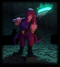 abstract_background anthro armband axe big_breasts boots bracelet breasts clothed clothing female footwear fully_clothed gesture hair hair_over_eye hand_gesture jewelry melee_weapon messy_hair middle_finger one_eye_obstructed purple_body purple_scales scales shoes solo spiked_armband spiked_bracelet spikes weapon yellow_eyes siakstuff deltarune undertale_(series) susie_(deltarune) reptile scalie 3d_(artwork) digital_media_(artwork) hi_res