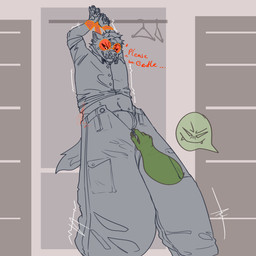anthro bdsm bedroom blush bondage bound clothing disembodied_hand eyewear ghost_hand glasses male teasing underwear wardrobe yamithaboi hyena mammal 1:1 hi_res