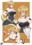 action_pose alternate_species angry big_breasts blonde_hair blue_eyes blush breasts clothing collar crown dress elemental_manipulation female fire fire_manipulation footwear hair hand_on_breast headgear high_heels horn humanoid_pointy_ears pointy_ears pose shoes smile solo spiked_collar spikes super_crown shigenobanai bowsette_meme mario_bros nintendo bowser animal_humanoid horned_humanoid humanoid koopa_humanoid scalie scalie_humanoid 2018 hi_res meme