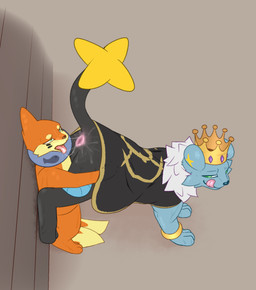 anal bodily_fluids cape clothing crown duo feral headgear licking_mouth male male/male musk oral rimming royalty saliva saliva_on_anus sex sweat notsafecat nintendo pokemon prince_titus_(revrevvin) soggy_(soggybuizel) buizel generation_4_pokemon pokemon_(species) shinx hi_res