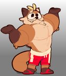 anthro big_eyes clothed clothing footwear gesture gradient_background grey_background looking_at_viewer male muscular muscular_anthro muscular_male navel sandals shoes shrug simple_background smile solo standing swimming_trunks swimwear topless topless_male white_background scraffyraccoon otto_(scraffyraccoon) mammal mustelid otter 2020 hi_res